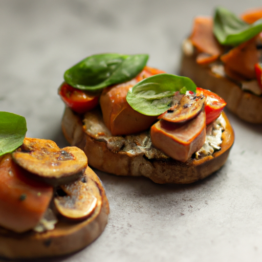 Česneková bruschetta se sušenými rajčaty.