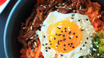 Bibimbap s kimchi a hovězím.