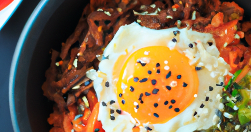 Bibimbap s kimchi a hovězím.