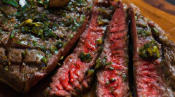 Tradiční argentinský steak s chimichurri.