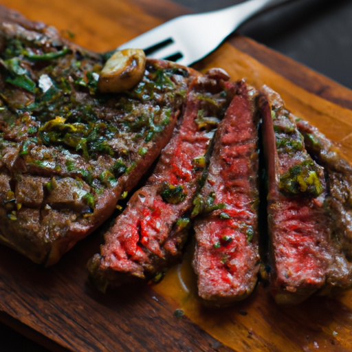 Tradiční argentinský steak s chimichurri.