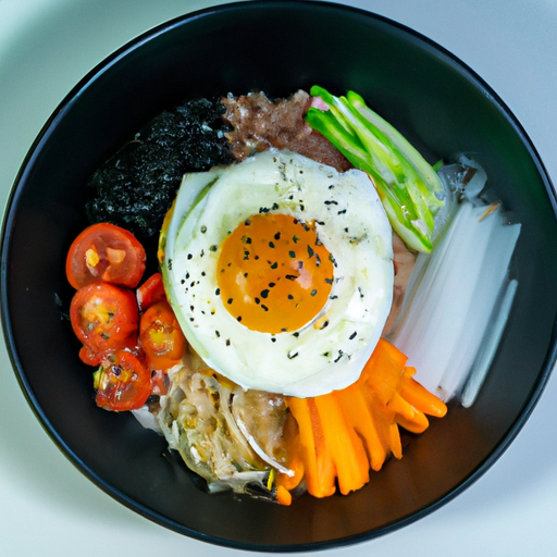 Bibimbap – korejská směs rýže a zeleniny.