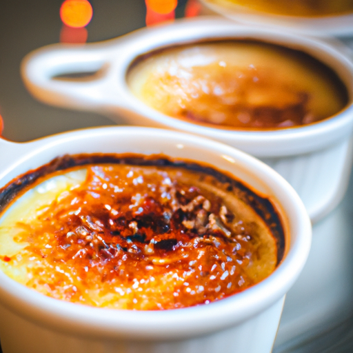 Crème brûlée s vanilkou a karamelizovaným cukrem.