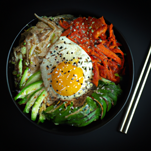 Bibimbap s hovězím masem a zeleninou.